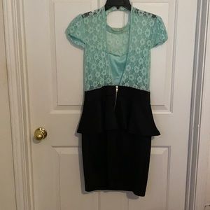 Mint green and black  lace Peplum skirt dress